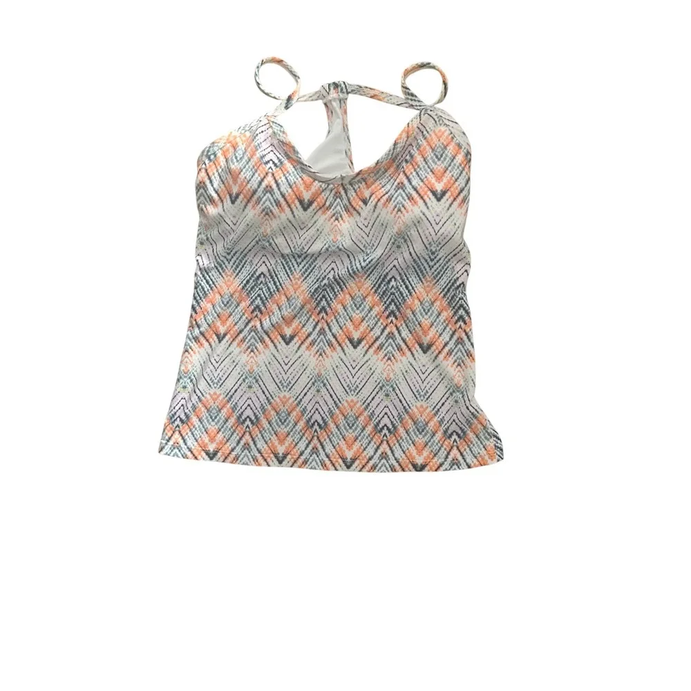 Carve Designs Womens Tankini Swim Top Orange Blue Chevron T-Back Small NWT